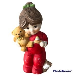 Vintage Jasco Holiday porcelain air freshener Girl with teddy bear figurine